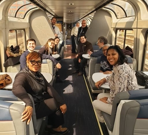 COMTO Chicago's Martin Sandoval, and his Amtrak team joined by COMTO Chicago's Marlisha Nieves and Valerie Holden aboard the Zephyr celebrating 75 years