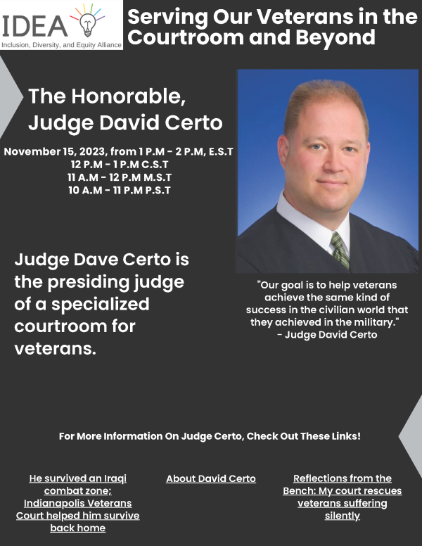Bentleys Veterans at Bentley group Presents-Judge David Certo, Presiding Judge of a Specialized Criminal Court Room for Veterans